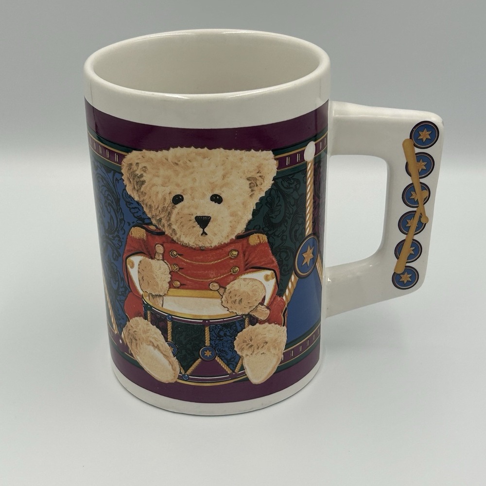 Vintage Sakura Oneida Holiday Cheer Teddy Bear Drummer Coffee Mug 16oz Holiday